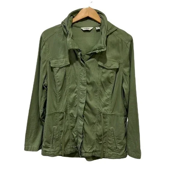 L.L. Bean Women olive green linen blend button down cinch waist jacket sz XL - Picture 1 of 9